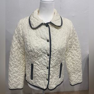 Charter Club White Quilted Puffer Jacket Faux Leather Lining Petite M
